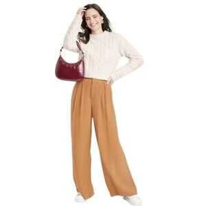 A New Day Shoulder & Crossbody Modern Bag  Zip Up Oxblood Glossy Nylon Gold New